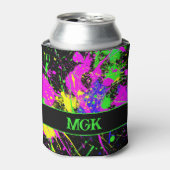Monogram Initiaal Naam Paint Splatter Glow Blikjeskoeler (Blikje Voorkant)