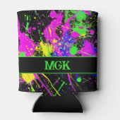 Monogram Initiaal Naam Paint Splatter Glow Blikjeskoeler (Achterkant)
