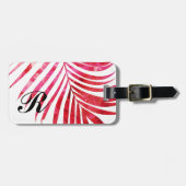 Monogram Initiaal Naam Palm Tree Leaf Pink Girly Bagagelabel (Voorkant horizontaal)
