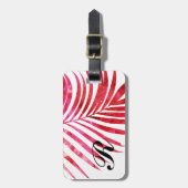 Monogram Initiaal Naam Palm Tree Leaf Pink Girly Bagagelabel (Voorkant verticaal)