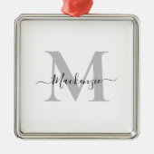 Monogram Initiaal Naam Premium Square personaliser Metalen Ornament (Voorkant)