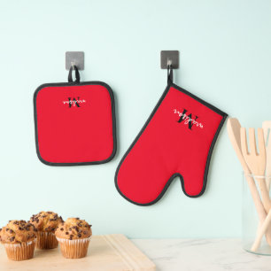 Monogram Initiaal naam rood Ovenwant & Pannenlap Set