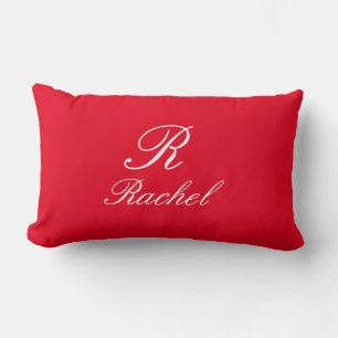 Monogram Initiaal Naam Rood White Simple Elegant Kussen