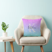 Monogram Initiaal Naam Roze Blauw Glitter Meisjesa Kussen (Stoel)