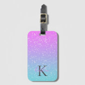 Monogram Initiaal Naam Roze Blauw Sparkle Ombre Bagagelabel (Voorkant (verticaal))