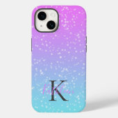 Monogram Initiaal Naam Roze Blauw Sparkle Ombre Case-Mate iPhone Case (Achterkant)