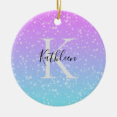 Monogram Initiaal Naam Roze Blauw Sparkle Ombre Keramisch Ornament (Voorkant)