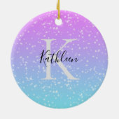 Monogram Initiaal Naam Roze Blauw Sparkle Ombre Keramisch Ornament (Achterkant)