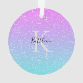 Monogram Initiaal Naam Roze Blauw Sparkle Ombre Ornament (achterkant)