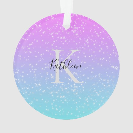 Monogram Initiaal Naam Roze Blauw Sparkle Ombre Ornament (achterkant)