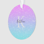 Monogram Initiaal Naam Roze Blauw Sparkle Ombre Ornament (voorkant)