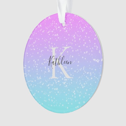 Monogram Initiaal Naam Roze Blauw Sparkle Ombre Ornament (voorkant)