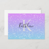 Monogram Initiaal Naam Roze Blauwe Sparkle Girly Bedankkaart (Voorkant / Achterkant)