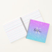 Monogram Initiaal Naam Roze Blauwe Sparkle Girly Notitieboek (Binnen)