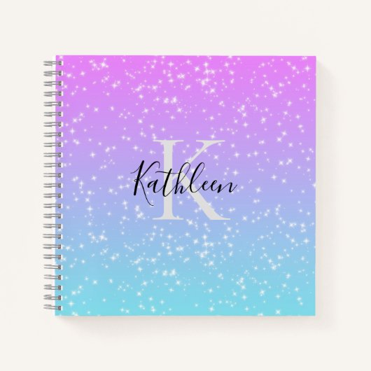 Monogram Initiaal Naam Roze Blauwe Sparkle Girly Notitieboek (Voorkant)