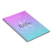 Monogram Initiaal Naam Roze Blauwe Sparkle Girly Notitieboek (Rechterzijde)