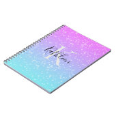 Monogram Initiaal Naam Roze Blauwe Sparkle Girly Notitieboek (Linkerzijde)