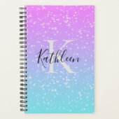 Monogram Initiaal Naam Roze Blauwe Sparkle Girly Planner (Voorkant)