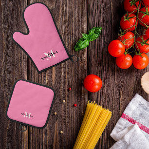 Monogram Initiaal naam roze Ovenwant & Pannenlap Set