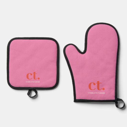 Monogram Initiaal naam roze Ovenwant & Pannenlap Set (Voorkant)
