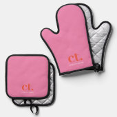 Monogram Initiaal naam roze Ovenwant & Pannenlap Set (Voorkant / Achterkant)