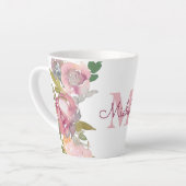 Monogram Initiaal naam roze rose Waterverf bloemig Latte Mok (Linkerhoek)