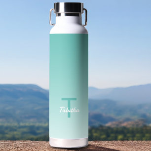 Monogram Initiaal Naam Schrift Gradiënt Turquoise  Waterfles