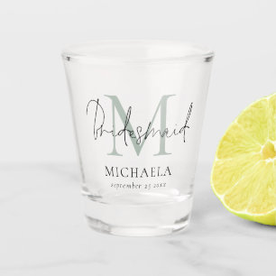 Monogram Initiaal Naam Script Bruidsmeisje Sage Shot Glas
