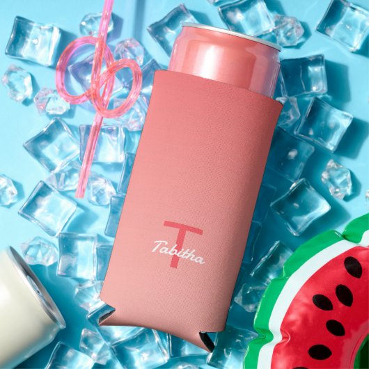 Monogram Initiaal Naam Script Gradiënt Rood Wit Seltzer Blikjeskoeler (Insitu Zomer)