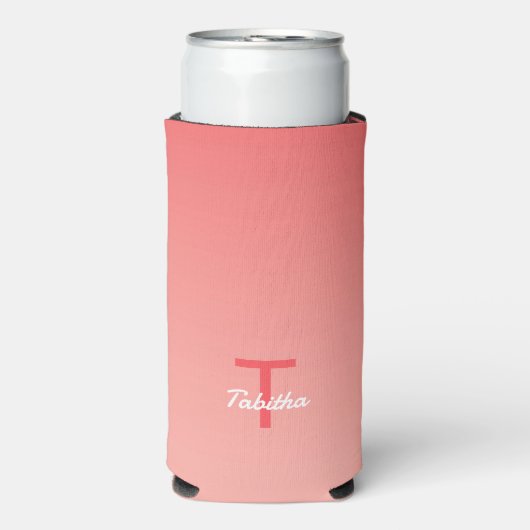 Monogram Initiaal Naam Script Gradiënt Rood Wit Seltzer Blikjeskoeler (Seltzer Voorkant)