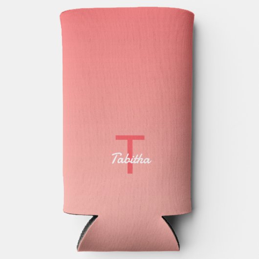 Monogram Initiaal Naam Script Gradiënt Rood Wit Seltzer Blikjeskoeler (Voorkant)