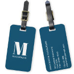 Monogram Initiaal Naam Simple Blauwgroen Green Bagagelabel<br><div class="desc">Moderne typografie minimalistische monogram initiaal naam ontwerp in wit op blauwgroen groen die kan worden gewijzigd om te personaliseren.</div>