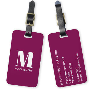Monogram Initiaal Naam Simple Bourgogne Pink Bagagelabel