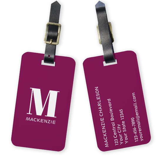 Monogram Initiaal Naam Simple Bourgogne Pink Bagagelabel