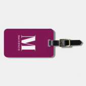 Monogram Initiaal Naam Simple Bourgogne Pink Bagagelabel (Voorkant horizontaal)
