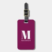 Monogram Initiaal Naam Simple Bourgogne Pink Bagagelabel (Voorkant verticaal)