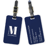 Monogram Initiaal Naam Simple Navy Blue Bagagelabel<br><div class="desc">Moderne typografie minimalistische monogram initiaal naam ontwerp in wit op marineblauw die kan worden gewijzigd om te personaliseren.</div>