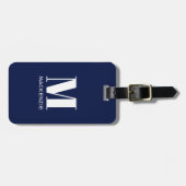 Monogram Initiaal Naam Simple Navy Blue Bagagelabel (Voorkant horizontaal)
