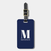 Monogram Initiaal Naam Simple Navy Blue Bagagelabel (Voorkant verticaal)