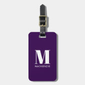 Monogram Initiaal Naam Simple Plum Paarse Bagagelabel (Voorkant verticaal)