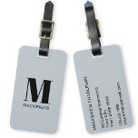 Monogram Initiaal Naam Simple Powder Blue Bagagelabel<br><div class="desc">Moderne typografie minimalistische monogram initiaal naam ontwerp in zwart op poederblauw die kan worden gewijzigd om te personaliseren.</div>