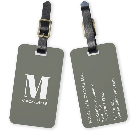 Monogram Initiaal Naam Simple Sage Green Bagagelabel