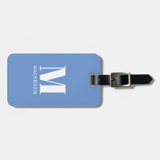 Monogram Initiaal Naam Simple Sky Blue Bagagelabel (Voorkant horizontaal)
