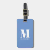 Monogram Initiaal Naam Simple Sky Blue Bagagelabel (Voorkant verticaal)