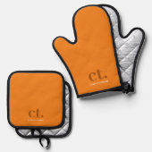 Monogram Initiaal naam Sinaasappel Ovenwant & Pannenlap Set (Voorkant / Achterkant)
