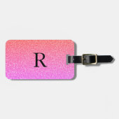 Monogram Initiaal Naam Sjabloon Roos Roze Glitter Bagagelabel (Voorkant horizontaal)