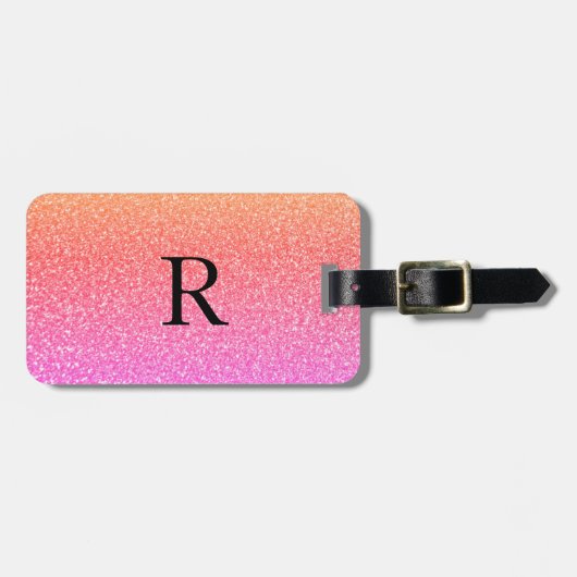 Monogram Initiaal Naam Sjabloon Roos Roze Glitter Bagagelabel (Voorkant horizontaal)
