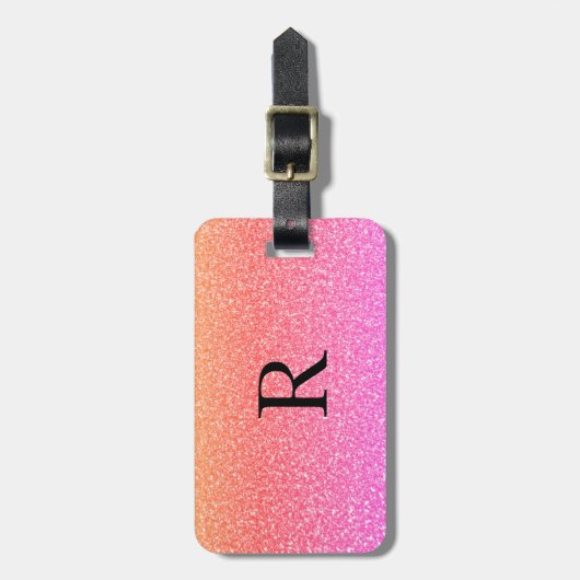 Monogram Initiaal Naam Sjabloon Roos Roze Glitter Bagagelabel (Voorkant verticaal)