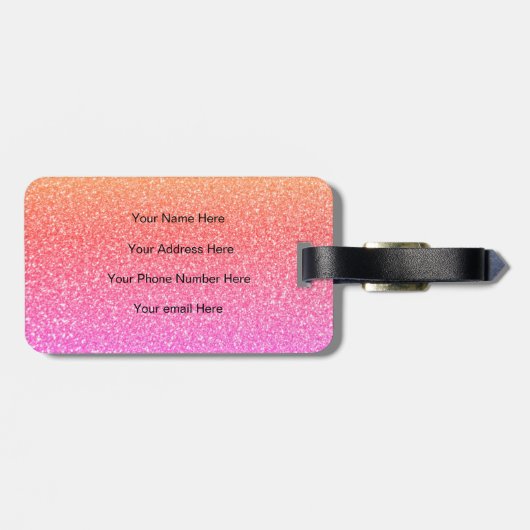 Monogram Initiaal Naam Sjabloon Roos Roze Glitter Bagagelabel (Achterkant horizontaal)