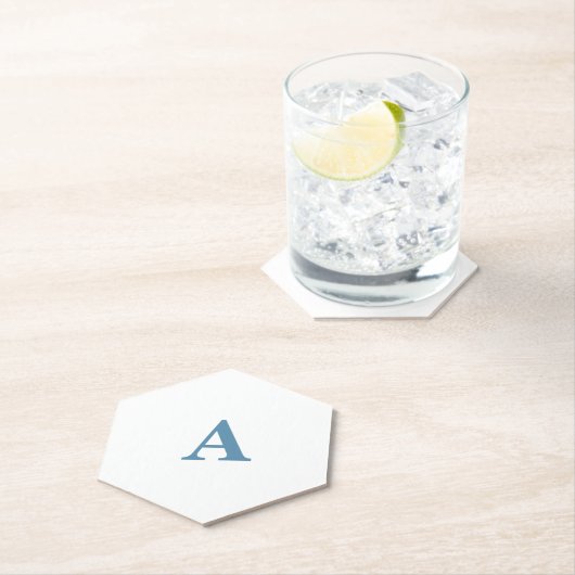 Monogram Initiaal Naam Stamblauw Witte Eenvoudige  Kartonnen Onderzetters (Insitu)